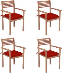  vidaXL Krzesła ogrodowe, 4 szt., czerwone poduszki, drewno tekowe