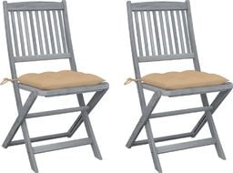  vidaXL Składane krzesła ogrodowe z poduszkami, 2 szt., akacjowe (3064554)