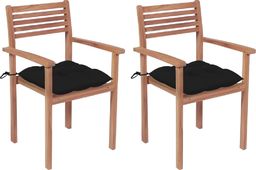  vidaXL Krzesła ogrodowe, 2 szt., czarne poduszki, lite drewno tekowe
