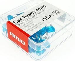  AMiO Bezpieczniki samochodowe płytkowe mini pudełko 50 szt. 15A