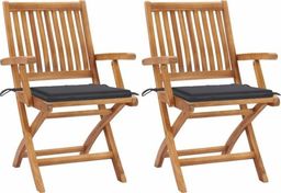  vidaXL Krzesła ogrodowe 2 szt. antracytowe poduszki drewno tekowe (3062406) 