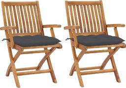  vidaXL Krzesła ogrodowe 2 szt. antracytowe poduszki drewno tekowe (3062421)