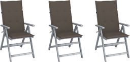  vidaXL Rozkładane krzesła ogrodowe z poduszkami, 3 szt., lita akacja