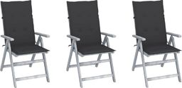  vidaXL Rozkładane krzesła ogrodowe z poduszkami 3 szt. lita akacja (3064728)