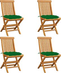  vidaXL Krzesła ogrodowe, zielone poduszki, 4 szt., lite drewno tekowe