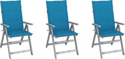 vidaXL Rozkładane krzesła ogrodowe z poduszkami, 3 szt., lita akacja (3064732)