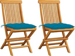  vidaXL Krzesła ogrodowe z jasnoniebieskimi poduszkami 2 szt. tekowe (3062479)