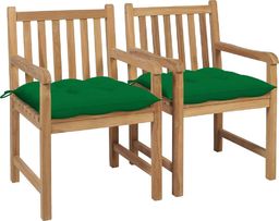  vidaXL Krzesła ogrodowe 2 szt. zielone poduszki, lite drewno tekowe (3062750)