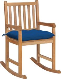  vidaXL Fotel bujany z niebieską poduszką, lite drewno tekowe