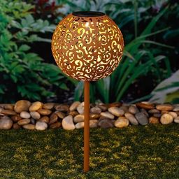  HI HI Solarna lampa ogrodowa w kształcie kuli, 18 cm, metalowa, brązowa