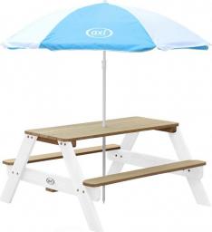  Axi Stół piknikowy NICK Brązowo-biały z niebiesko-białym parasolem 