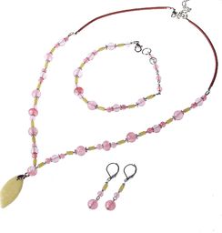  GANELLI Jewelry & handmade Zestaw biżuterii GANELLI - naszyjnik, bransoletka i kolczyki z kamieni półszlachetnych Jadeitowy Serpentyn, wiśnia kwarcowa (Quartz cherry)