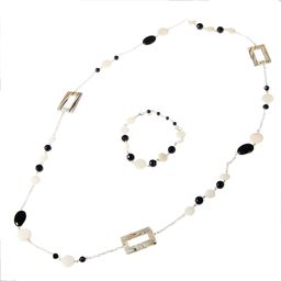  GANELLI Jewelry & handmade Zestaw biżuterii GANELLI - długi naszyjnik i bransoletka wykonane z czarnych kamieni Onix, biały Onix, sidef