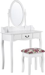  Beliani Toaletka 1 szuflada owalne lustro i stołek biała SOLEIL