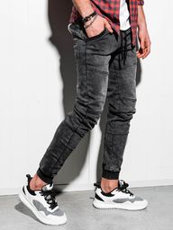  Ombre Spodnie męskie jeansowe joggery P551 - czarne L