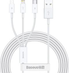 Kabel USB Baseus USB-A - USB-C + microUSB + Lightning 1.5 m Biały (CAMLTYS-02)