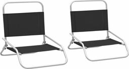  vidaXL Składane krzesła plażowe, 2 szt., czarne, obite tkaniną