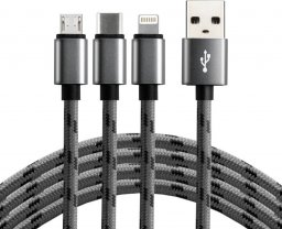 Kabel USB EverActive USB-A - USB-C + microUSB + Lightning 1.2 m Szary (CBB-1.2MCI)