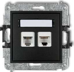 Karlik MINI Gniazdo telefoniczne RJ11 + gniazdo komputerowe RJ45 kat. 5e 8-stykowy beznarzędziowy czarny mat 12MGTK