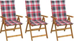  vidaXL Składane krzesła ogrodowe z poduszkami, 3 szt., drewno akacjowe (3064102)