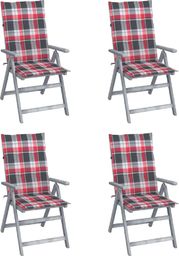  vidaXL Rozkładane krzesła ogrodowe z poduszkami, 4 szt., lita akacja (3065390)