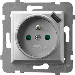 Ospel ARIA Gniazdo z/u przesłoną z ładowarką USB srebro GP-1UZPUSB/m/18