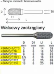 SUZHOU-CHINY PILNIK OBROTOWY Z WĘGLIKA WALC.ZAOKR.3MM 426MD-3/CT3 SUZHOU-CHINY