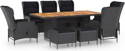 vidaXL 9-cz. zestaw mebli ogrodowych, poduszki, rattan PE, ciemnoszary (3060158)