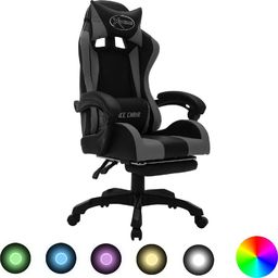 Fotel vidaXL z RGB LED czarno-szary z podnóżkiem