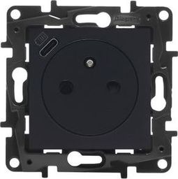 Legrand Niloe Step - gniazdo zasilające 2P+Z z USB typu C umieszczonym w plakietce, zaciski automatyczne, z przesłoną- kolor czarny 863538