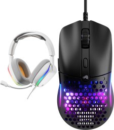 Słuchawki Glorious GHS Eternal RGB White + Mysz Glorious Model O Eternal (GLO-OE-W-BLK)