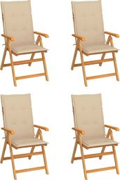  vidaXL Krzesła ogrodowe, 4 szt., beżowe poduszki, drewno tekowe (3065533)