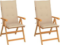  vidaXL Krzesła ogrodowe z beżowymi poduszkami, 2 szt., drewno tekowe (3062379)