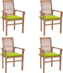  vidaXL Krzesła stołowe, 4 szt., jasnozielone poduszki, drewno tekowe (3062633)