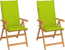  vidaXL Krzesła ogrodowe, 2 szt., z jasnozielonymi poduszkami, tekowe (3062387)