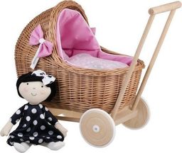  WickerPL Lili wózek wiklinowy dla lalek z różowym obszyciem  