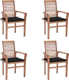  vidaXL Krzesła stołowe z czarnymi poduszkami, 4 szt., drewno tekowe (3062629)