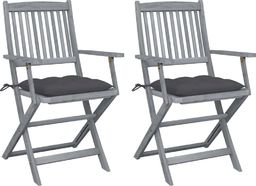  vidaXL Składane krzesła ogrodowe, 2 szt., z poduszkami, akacjowe (3064497)