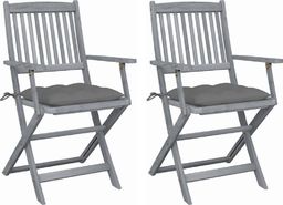  vidaXL Składane krzesła ogrodowe, 2 szt., z poduszkami, akacjowe (3064498)