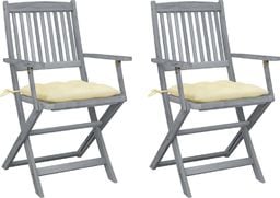 vidaXL Składane krzesła ogrodowe, 2 szt., z poduszkami, akacjowe (3064499)