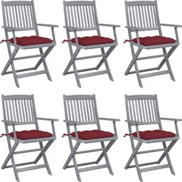  vidaXL Składane krzesła ogrodowe, 6 szt., z poduszkami, akacjowe