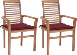 vidaXL Krzesła stołowe, 2 szt., poduszki w kolorze wina, drewno tekowe