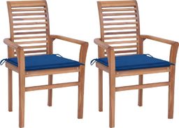  vidaXL Krzesła stołowe, 2 szt., kobaltowe poduszki, drewno tekowe