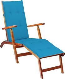  vidaXL Leżak tarasowy z podnóżkiem i poduszką lite drewno akacjowe niebieski