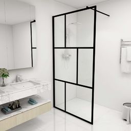  vidaXL Ścianka prysznicowa z hartowanego szkła, czarna, 100 x 195 cm
