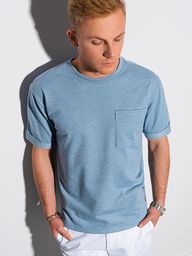 Ombre T-shirt męski bez nadruku S1371 - niebieski M