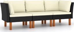 vidaXL 3-osobowa sofa ogrodowa z poduszkami, polirattan, czarna