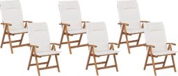  Shumee Zestaw 6 krzeseł ogrodowych drewnianych z białymi poduszkami JAVA