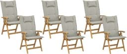  Shumee Zestaw 6 krzeseł ogrodowych drewnianych z poduszkami beżowoszarymi JAVA