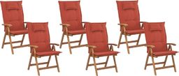  Shumee Zestaw 6 krzeseł ogrodowych drewnianych z poduszkami czerwonymi JAVA
